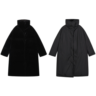 LESS冬时髦造型感羽绒衣围裹立领长款双面穿丝绒羽绒服2OAC10980