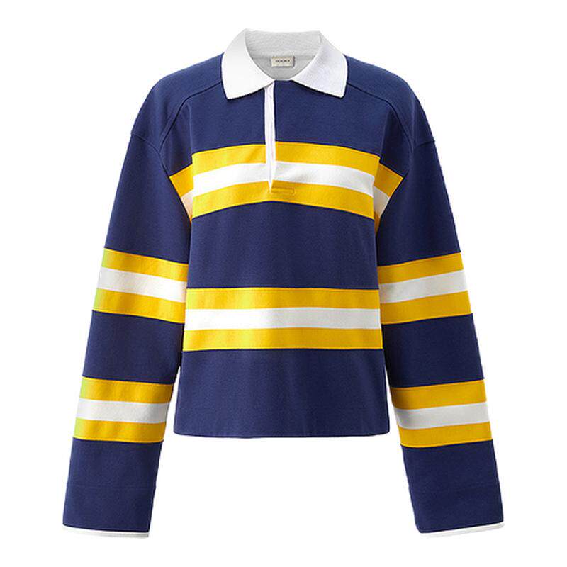 OCHIRLY欧时力 Polo领条纹套头卫衣女上衣休闲美拉蓝秋冬新品
