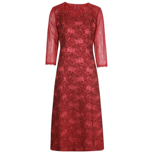 专柜正品马天奴女装秋冬红色连衣裙子漂亮婚宴洋气喜婆婆礼裙时尚