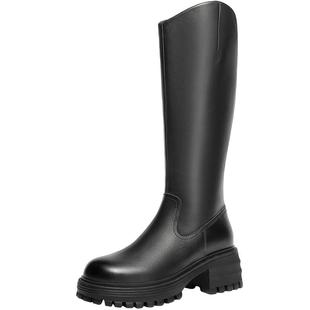 百丽厚底高长骑士靴冬季新款加绒保暖真皮瘦瘦长筒靴子B8X1DDC4