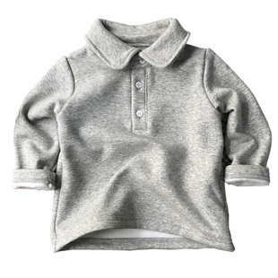 男童儿童宝宝加绒厚polo衫卫衣翻领打底衫上衣秋冬款一体绒白色