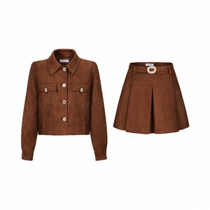 CHICHY美式复古麂皮绒百褶裙套装女25春新款外套半身裙美拉德整套