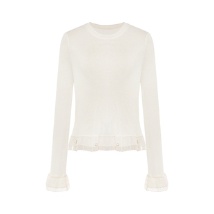 Maison Wester2025冬季新品千金风亮片内搭荷叶边白长袖小上衣女