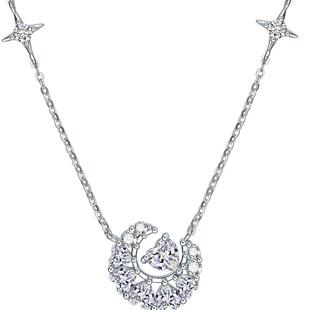 六桂福S925银幻梦心月锆石项链轻奢小众高级感套链新年礼物