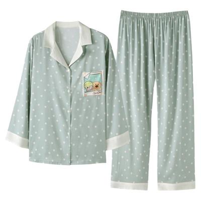 猫人春秋冰丝睡衣长袖薄款女