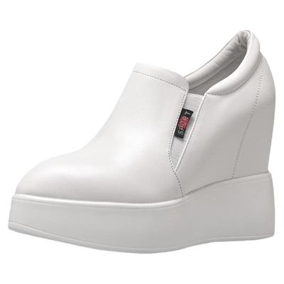 真皮12CM内增高小白鞋松糕鞋