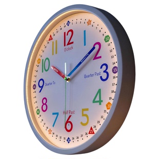 早教学习客厅挂钟2026新款免打孔创意时钟壁灯静音儿童卡通钟表