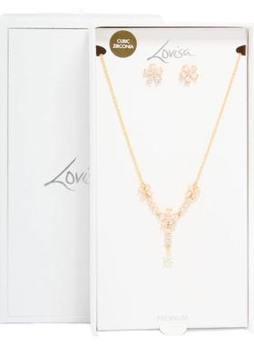 Lovisa镀金水钻花朵吊坠项链耳环套装森系紫藤花流苏饰品