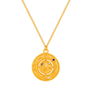 莱绅通灵艺术馆系列 转运星轮蓝宝石足金钻石吊坠罗盘