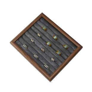 深胡桃色看货盘戒指托盘复古耳钉耳环收纳盒男女指环盒摆摊展示架