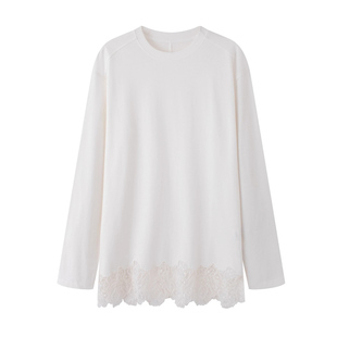 艾诺丝国内代购2025秋冬季白色时尚蕾丝边长袖T恤打底衫AR614002