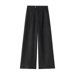 毛呢阔腿裤女秋冬2025新款加绒小个子窄版直筒裤外穿九分西装裤子