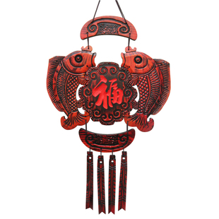 墙壁墙面装饰品中式挂件墙饰家居鱼挂饰木雕壁饰客厅玄关复古壁挂