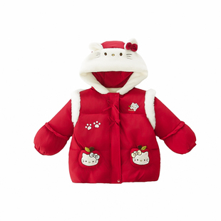 女童超好看加绒羽绒棉服外套冬装儿童加厚棉衣宝宝红色拜年服棉袄
