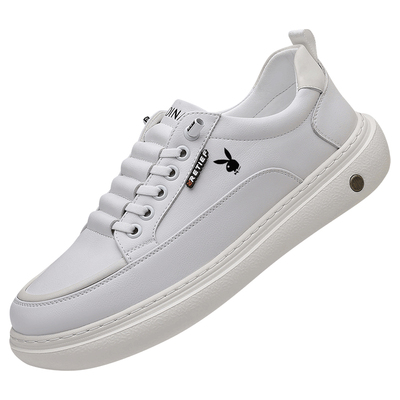 花花公子男鞋真皮透气软底小白鞋