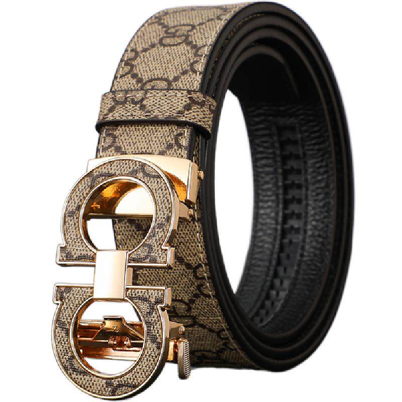 顺丰直发男士皮带真牛皮皮带男人高档印花大气金色时尚真皮腰带男
