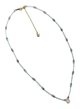 天然蓝月光石彩虹碧玺锁骨链