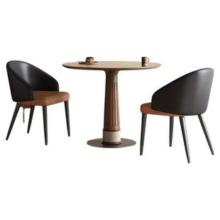 原木实木小圆桌家用小型圆形餐桌阳台小桌椅商务接待洽谈桌椅组合