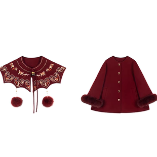 地球店新品「绝代风华」冬新中式国风绵羊毛刺绣双面呢大衣外套