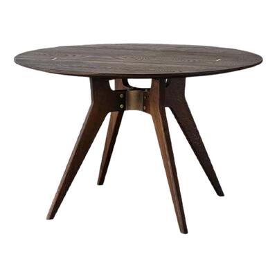 北欧表情复古实木圆餐桌小户型复古侘寂风橡木餐桌设计师款