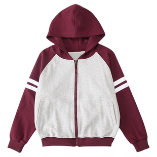 伊顿中小学生学校校服英伦春秋男女童枣红浅灰带帽加绒运动装套装
