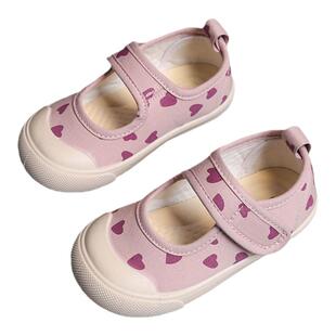 韩版女童帆布鞋春款波点儿童方口鞋幼儿园舒适布鞋宝宝魔术贴板鞋