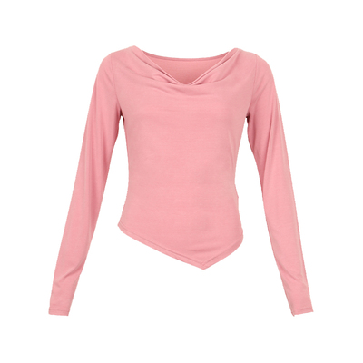 不规则荡领长袖t恤打底衫