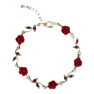 玫瑰金手链女士法式复古森系花朵轻奢高级感小众首饰红色气质手饰