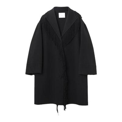 流苏中长款双面呢大衣OVV羊毛