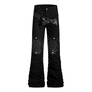 梁拌泡菜LBPC美式复古拼接微喇裤女朋克直筒牛仔裤设计感阔腿长裤