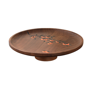 黑胡桃木新中式果盘客厅点心盘置物盘摆件玄关收纳摆放高脚托盘