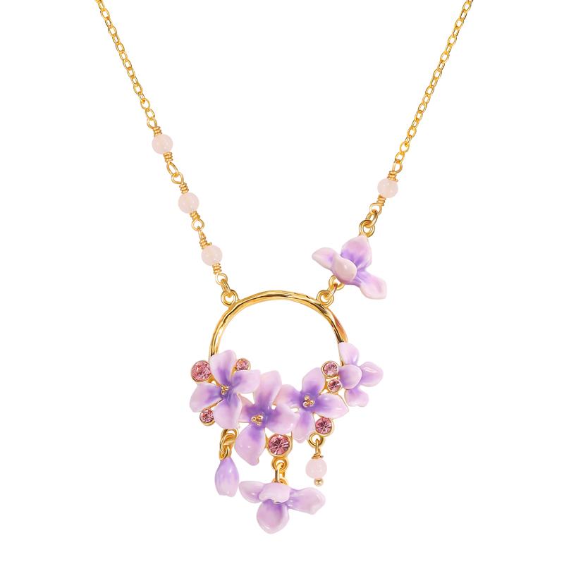 紫色丁香花珐琅项链女款