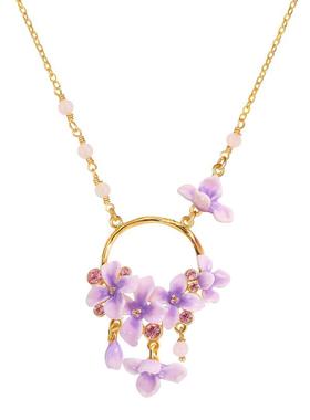 紫色丁香花珐琅项链女款