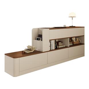 实木奶油复古风床头柜家用卧室床边侧边长条储物柜一体落地定制