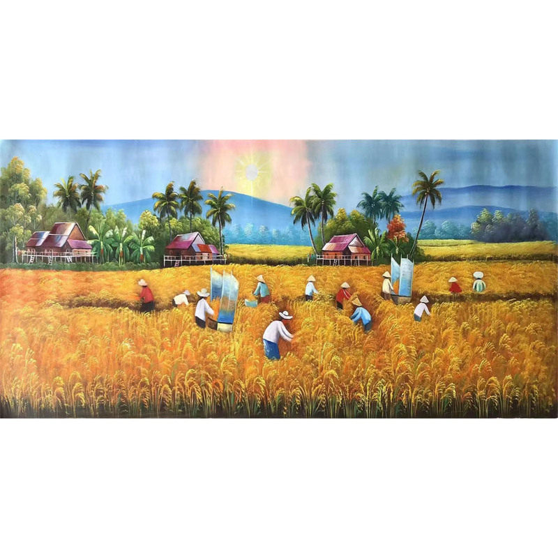 纯手绘五谷丰收风景油画麦田水稻装饰画金色大稻田挂画客厅挂画玄