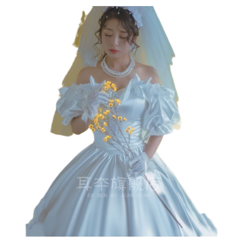 影楼少女法式轻婚纱2023新款复古气质新娘出门纱显瘦写真摄影礼服
