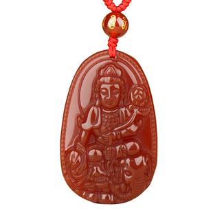 天然红玛瑙项链女款十二生肖本命佛男士守护神属马大势至菩萨吊坠