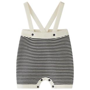 enhennbaby婴儿细条纹针织背带裤2025春秋新款宝宝可爱纯棉裤子