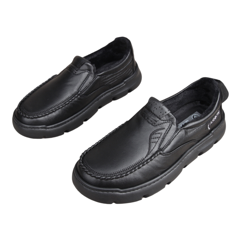 冬季老北京加绒男棉鞋仿皮商务休闲鞋超轻软底黑色工作鞋大码鞋47