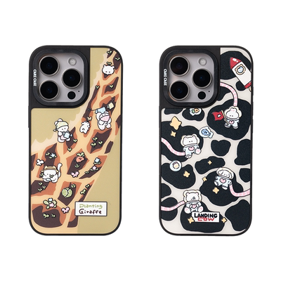 CARECASE 黑框动物纹手机壳 适用于苹果iPhone 16 15 14 13 Pro Max 长颈鹿纹奶牛纹 原创设计 可爱立体印花