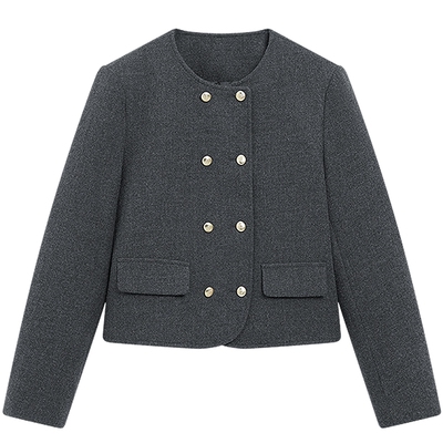 KBNE可拆卸仿狐狸毛领毛呢羽绒服女装2026春装新款高级感千金套装