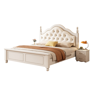 实木软包床主卧1.5米现代简约双人床出租房用一米2单人床架奶油风