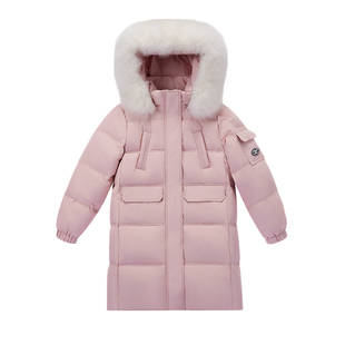 吧比熊儿童羽绒服中长款休闲韩版女童带毛领抗寒加厚冬季保暖外套