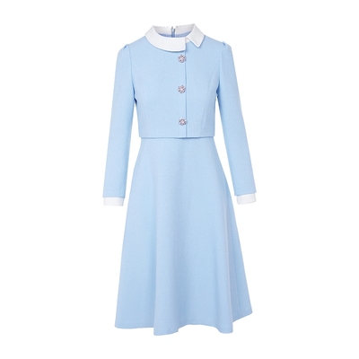 【刘诗琪同款】朗姿\LIME莱茵银丝花呢连衣裙收腰伞摆垂感设计感