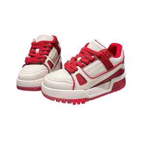 真皮版~欧货真皮红色擦色休闲鞋板鞋小白鞋小胖丁厚底面包鞋女鞋