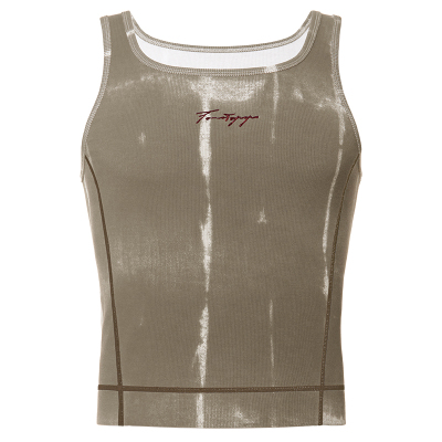 TOMATOPAPA美式修身背心男士高弹罗纹吊染烫印显身材健身训练运动