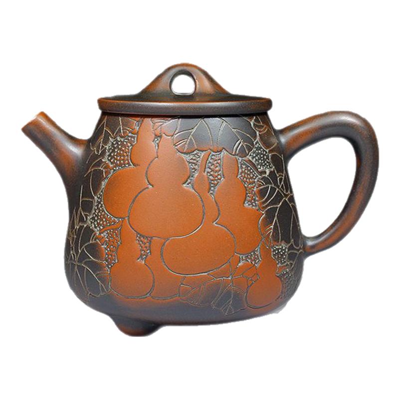 钦州大师雕刻坭兴陶复古风茶壶
