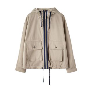 马登工装美式复古多口袋夹克纯棉帆布卡其色立领连帽薄款外套男春