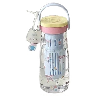 火华玻璃杯吸管水杯女生高颜值便携外带茶水分离夏日泡茶杯子