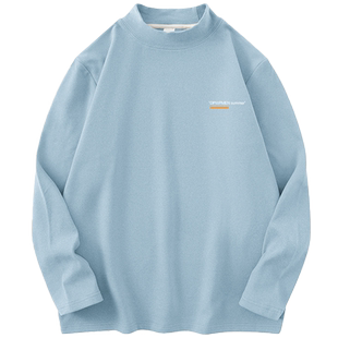 双面德绒t恤男士长袖秋冬加绒保暖内搭半高领打底衫中领白色秋衣